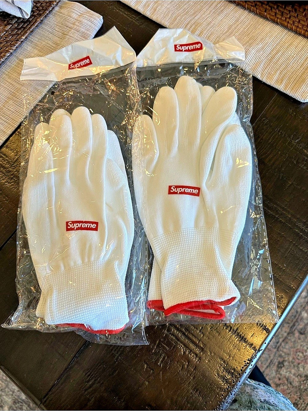 Supreme Rubberized Gloves in White & Red 2 Pair